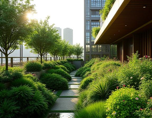 青山のホテル屋上にある緑豊かなルーフトップガーデン